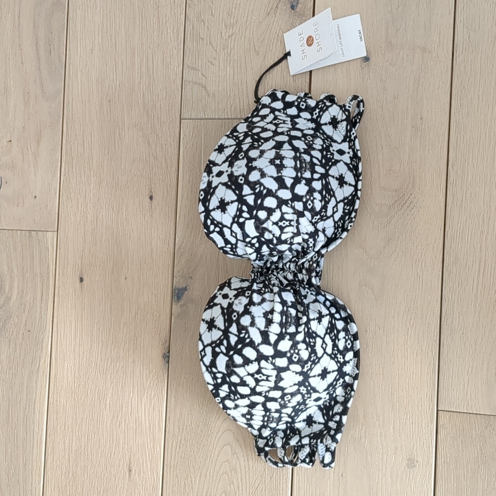 Shade & Shore Black and White Abstract Bandeau Bikini Top